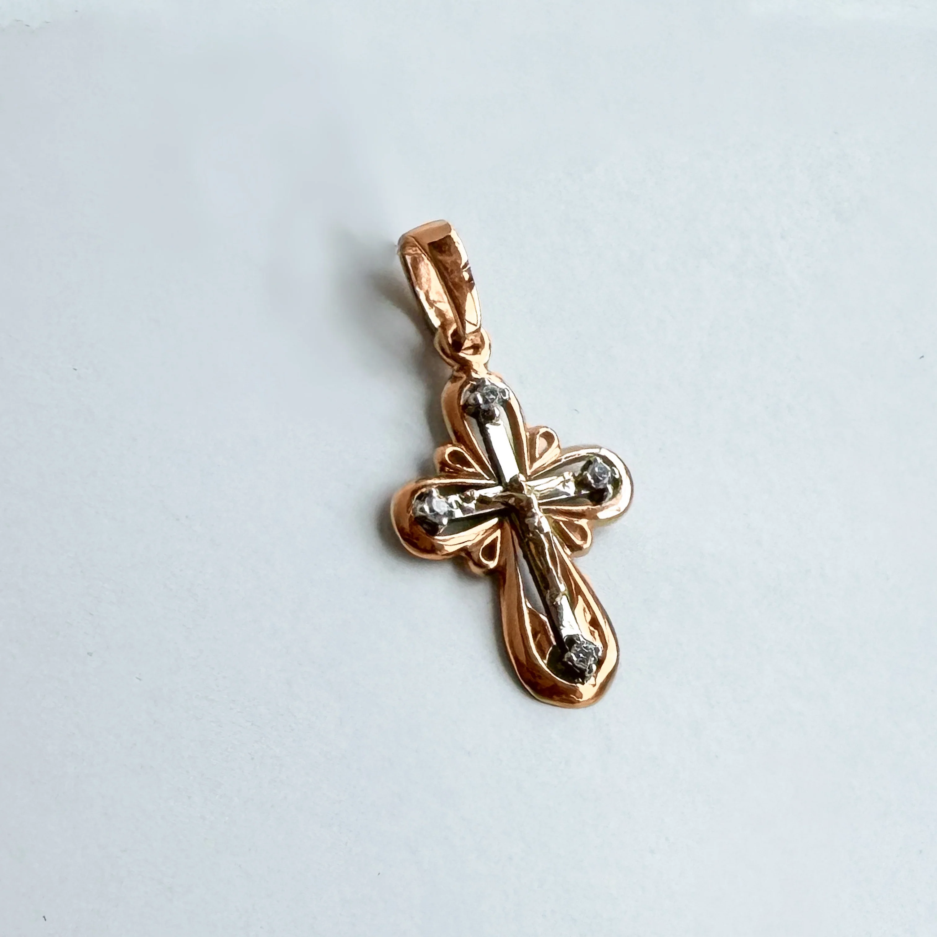 Cross in 14K/585 Rose Gold with White Gold and Cubic Zirconia