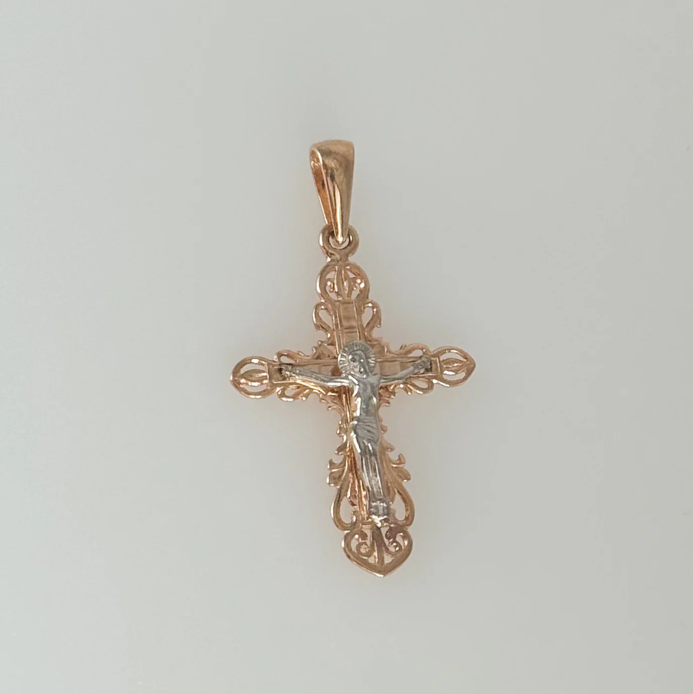 Cross in 14K/585 Rose Gold with White Gold Jesus