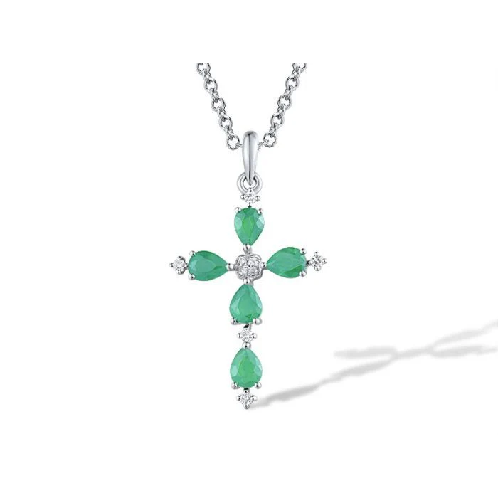 Cross in 14K/585 White Gold with Emeralds and Diamonds - Image 2