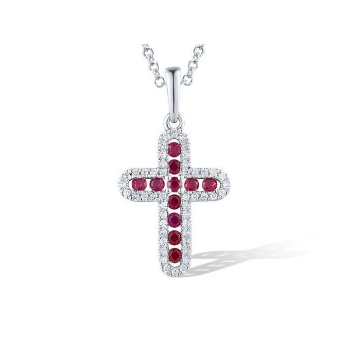 Cross in 14K/585 White Gold with Rubies and Diamonds - Image 2