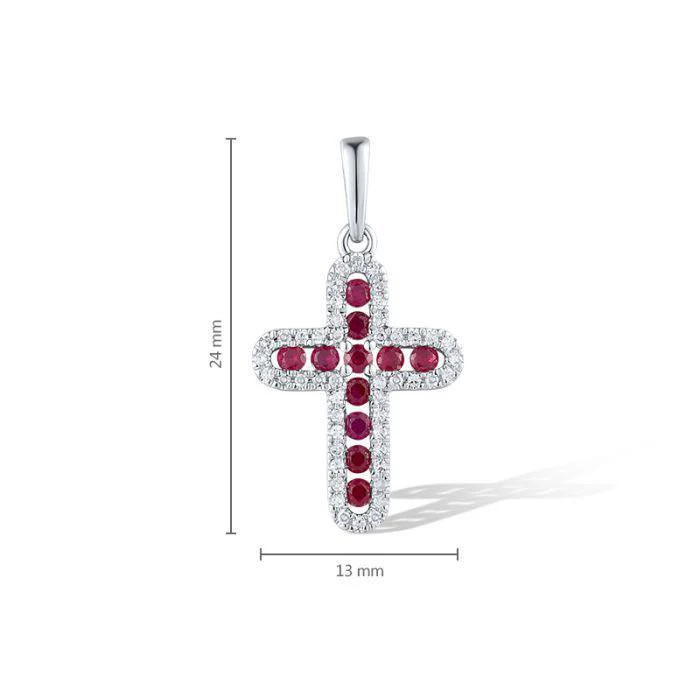 Cross in 14K/585 White Gold with Rubies and Diamonds - Image 3