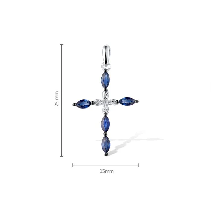 Cross in 14K/585 White Gold with Sapphires and Diamonds - Image 2