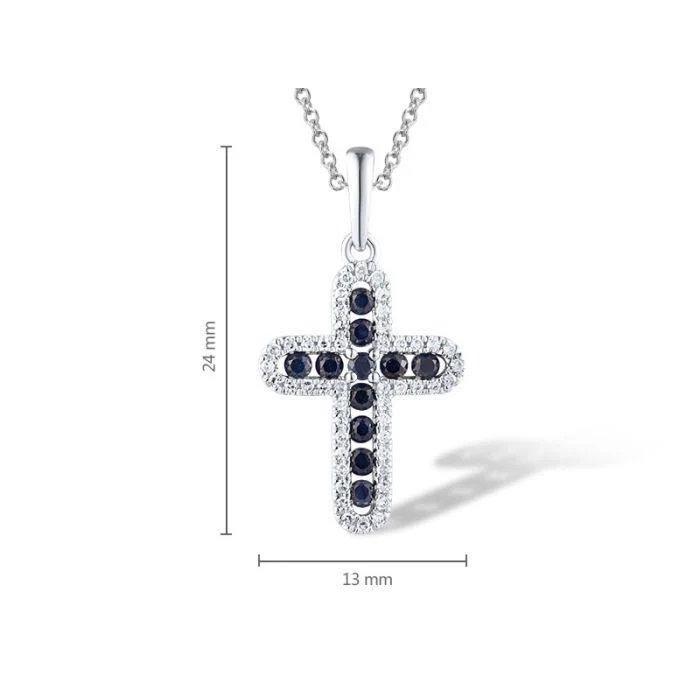 Cross in 14K/585 White Gold with Sapphires and Diamonds - Image 2