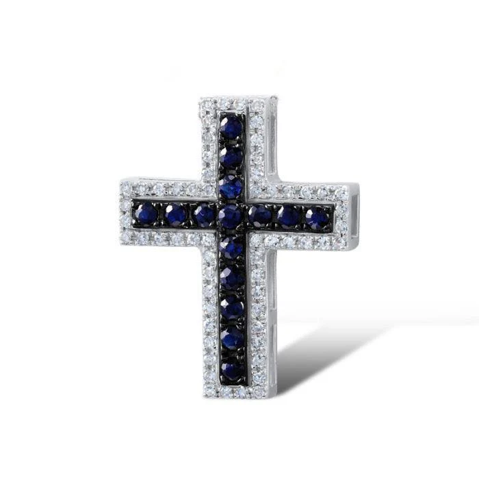 Cross in 14K/585 White Gold with Sapphires and Diamonds