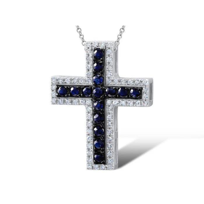 Cross in 14K/585 White Gold with Sapphires and Diamonds - Image 2