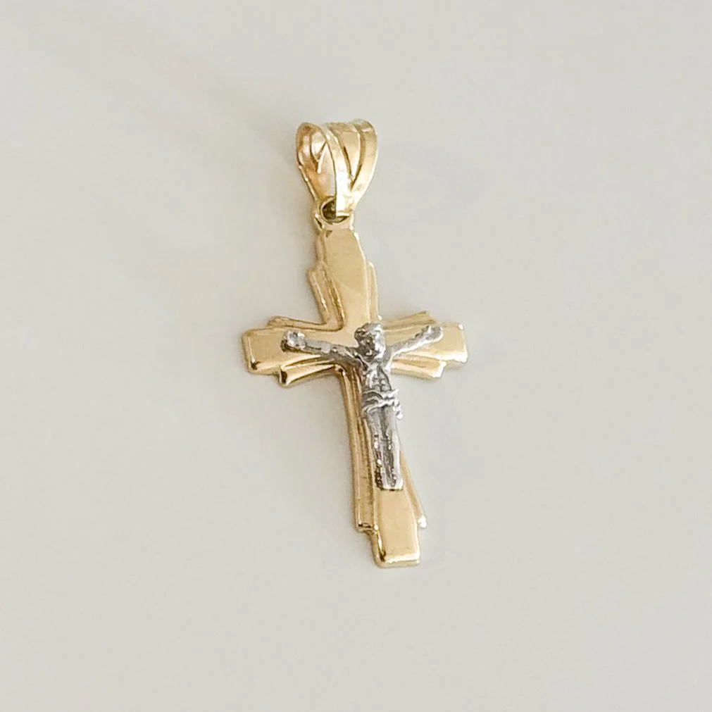 Cross in 14K/585 Yellow Gold with White Gold Jesus - Image 2
