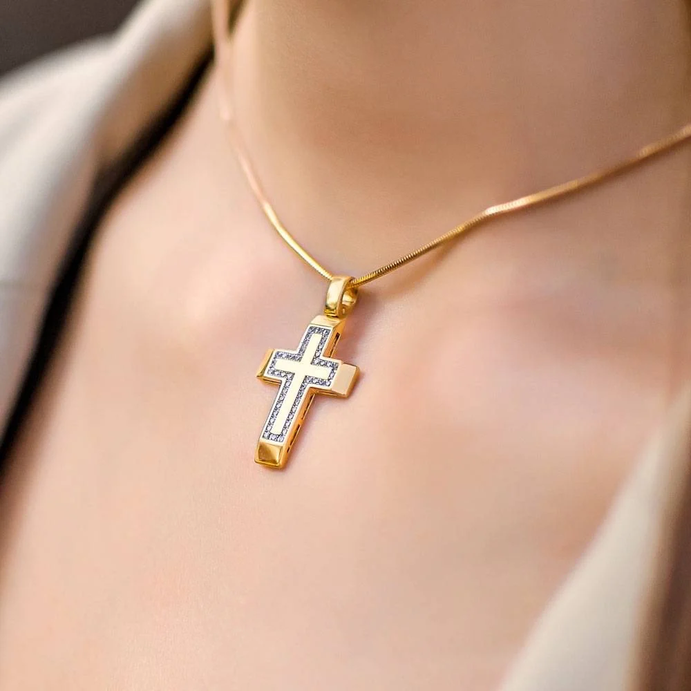 Cross in 14K/585 Yellow Gold with Cubic Zirconia - Image 2