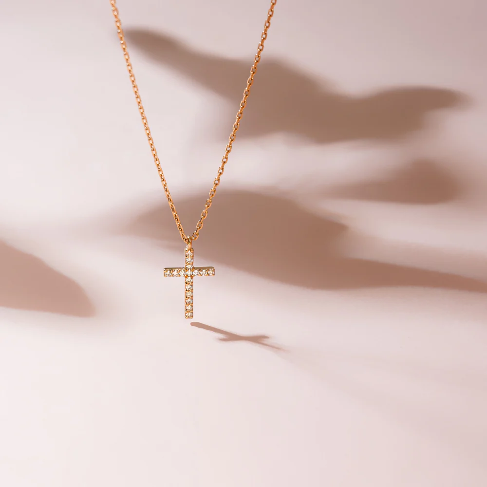 Diamond Cross Necklace in 14K/585 Rose Gold - Image 3