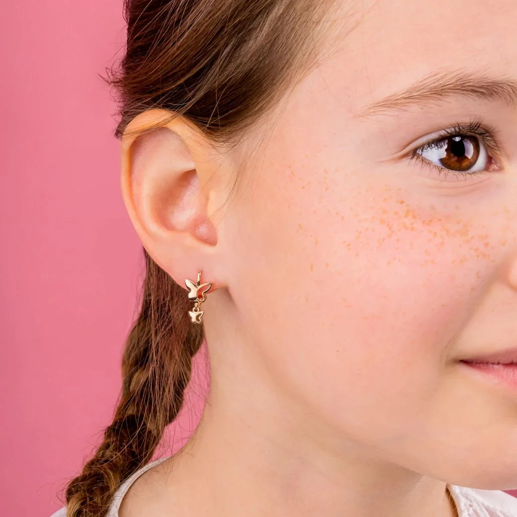 Drop Earrings in 14K/585 Rose Gold Butterflies - Image 2