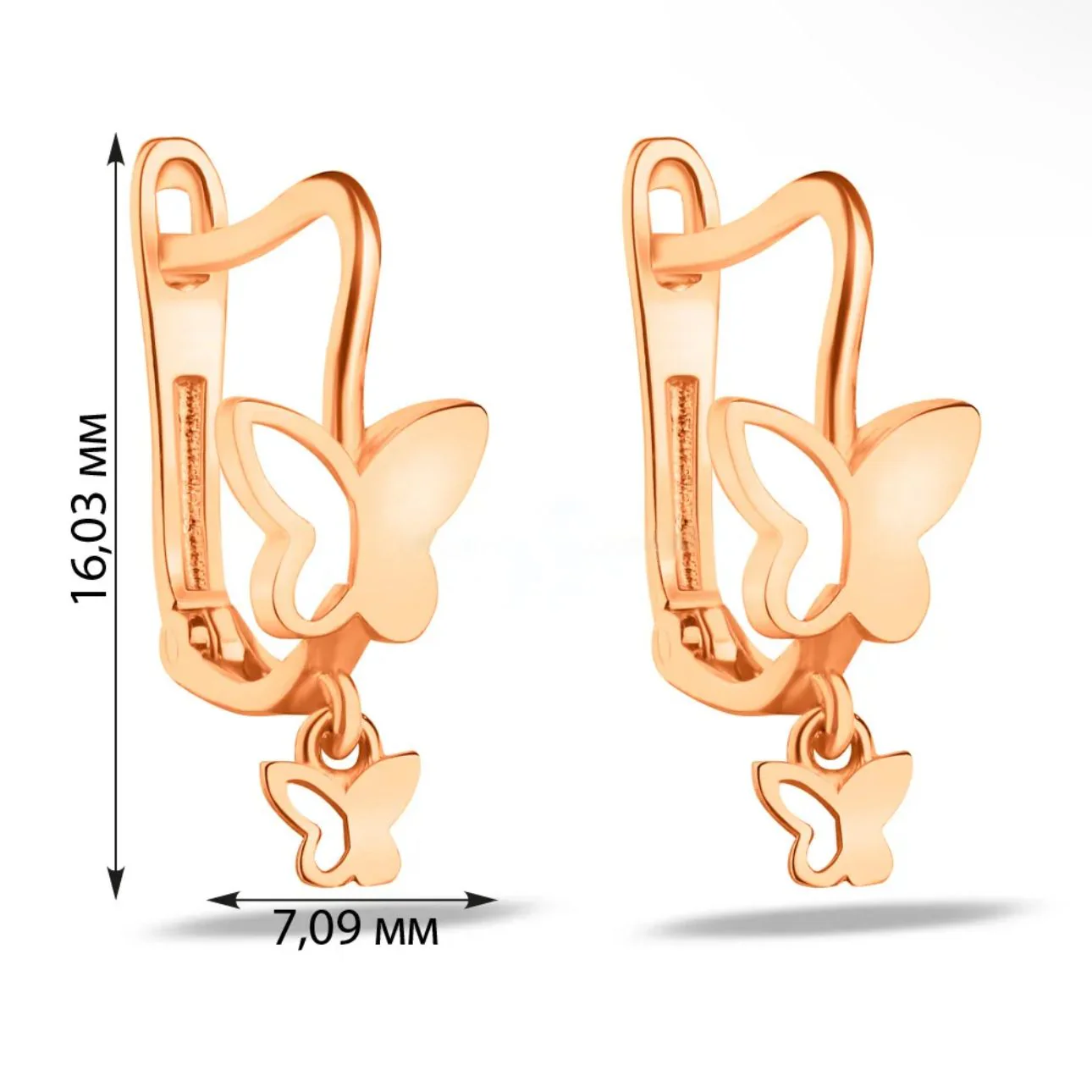 Drop Earrings in 14K/585 Rose Gold Butterflies - Image 3