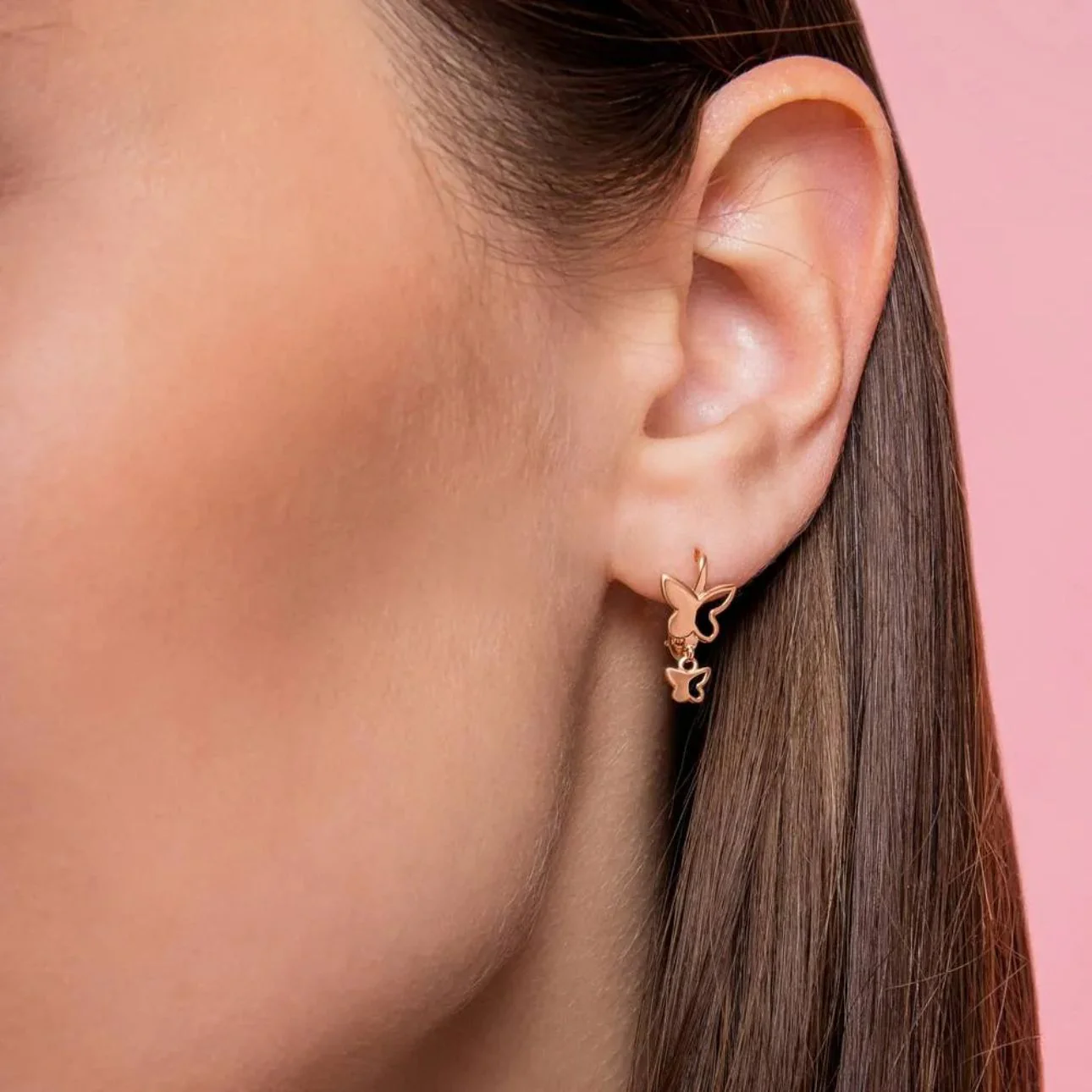 Drop Earrings in 14K/585 Rose Gold Butterflies - Image 4