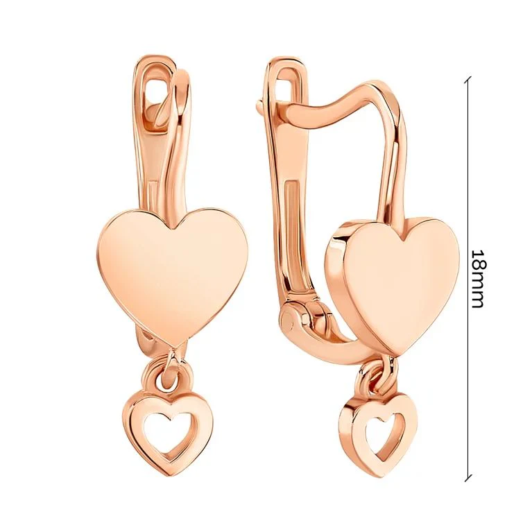 Drop Earrings in 14K/585 Rose Gold Hearts - Image 2