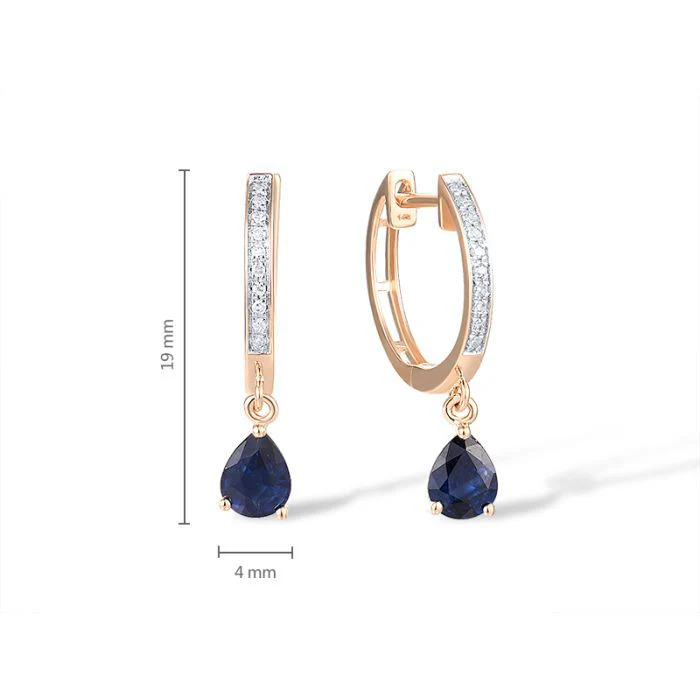 Drop Earrings in 14K/585 Rose Gold with Sapphires and Diamonds - Image 2