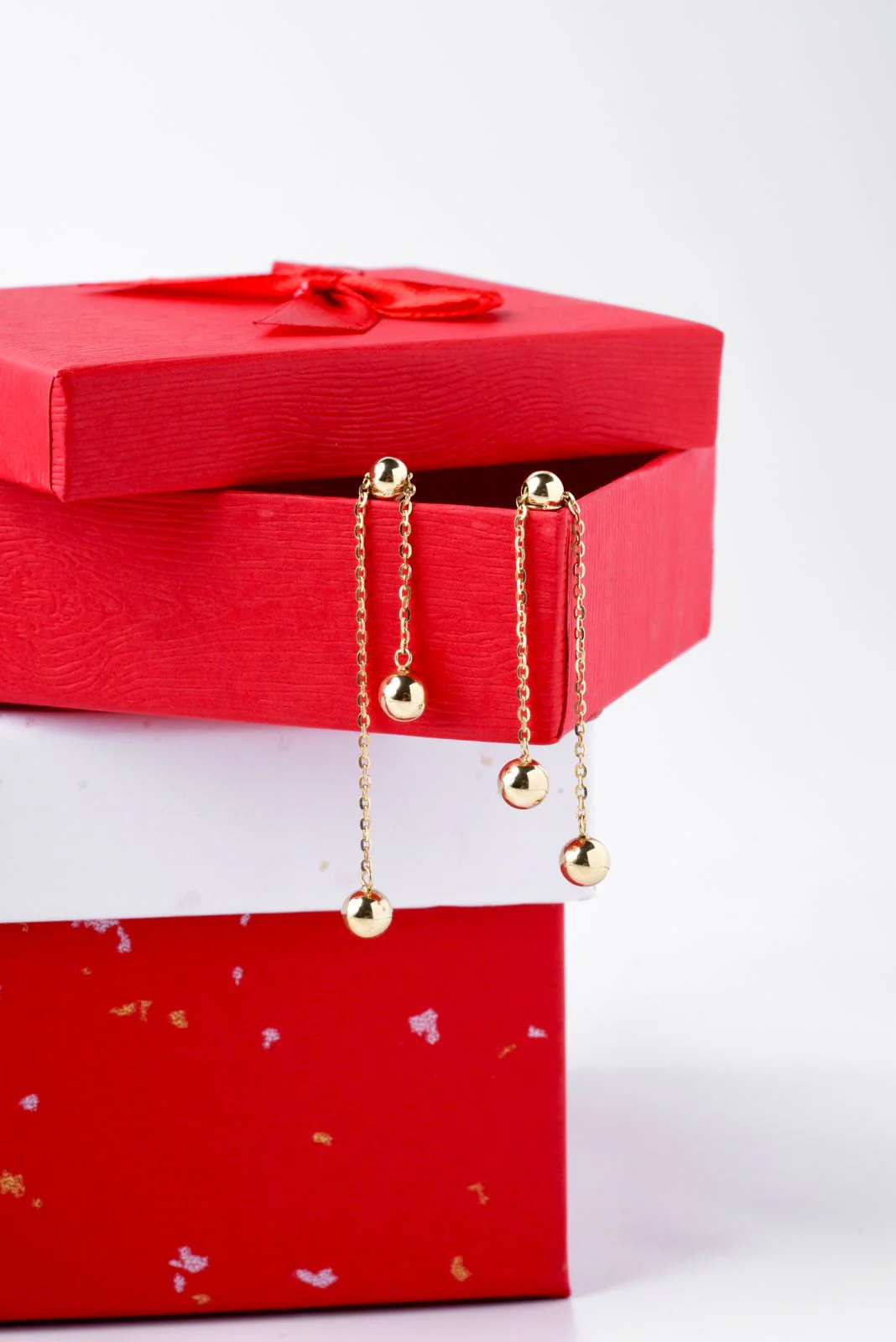 Drop Earrings in 14K/585 Yellow Gold "Chain with Ball" - Image 3