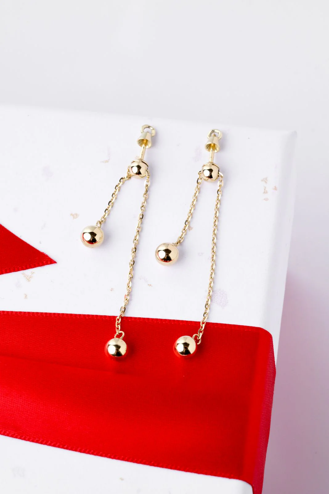 Drop Earrings in 14K/585 Yellow Gold "Chain with Ball" - Image 5