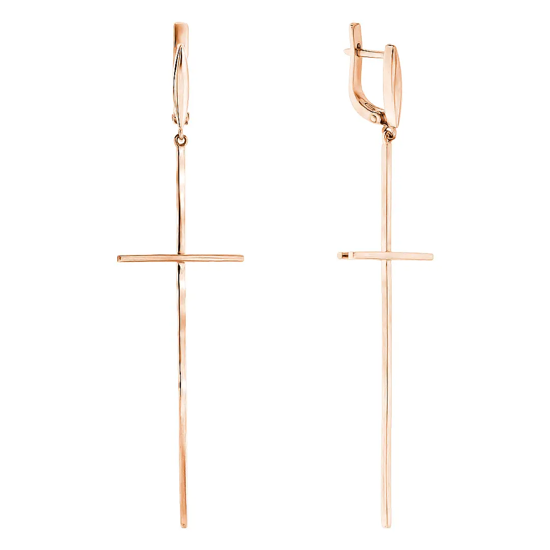 Drop Cross Earrings in 14K/585 Rose Gold