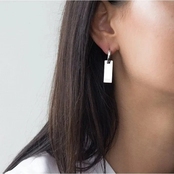Drop Plate Transformer Earrings in 14K/585 White Gold - Image 2