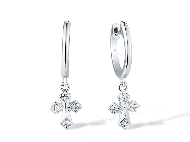 Drop Sterling Silver Earrings with White Cubic Zirconia Cross