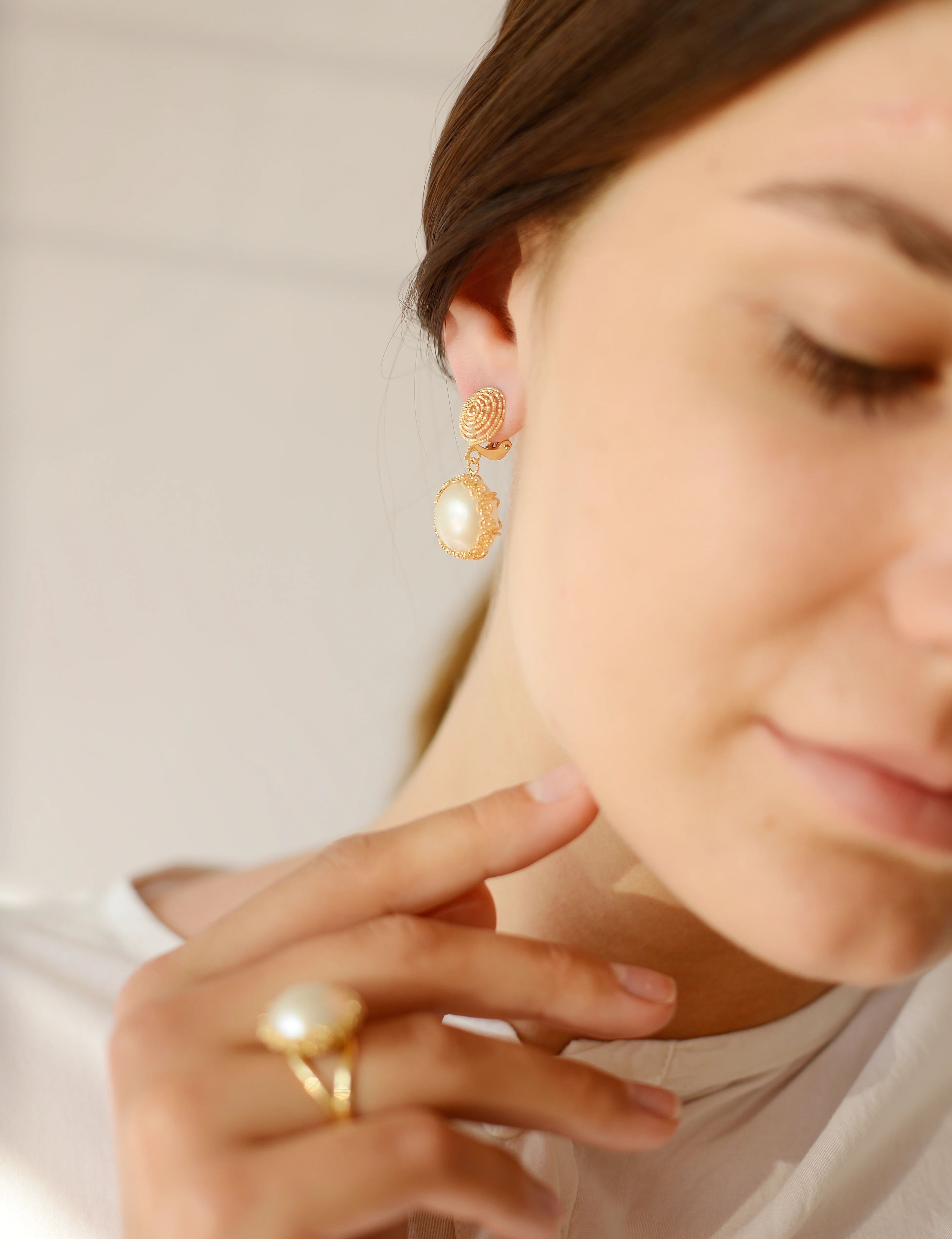 Drop Earrings in 14K/585 Yellow Gold with Pearls - Image 3
