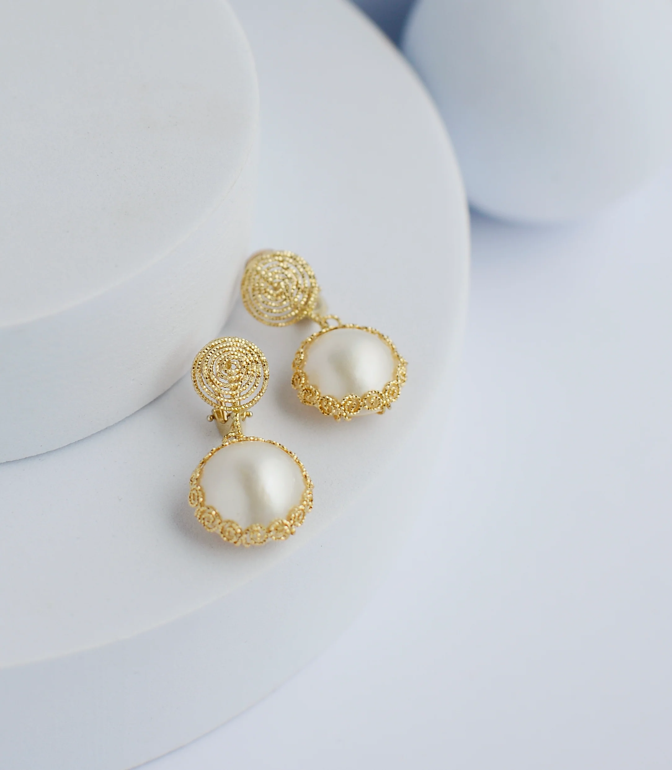 Drop Earrings in 14K/585 Yellow Gold with Pearls - Image 4
