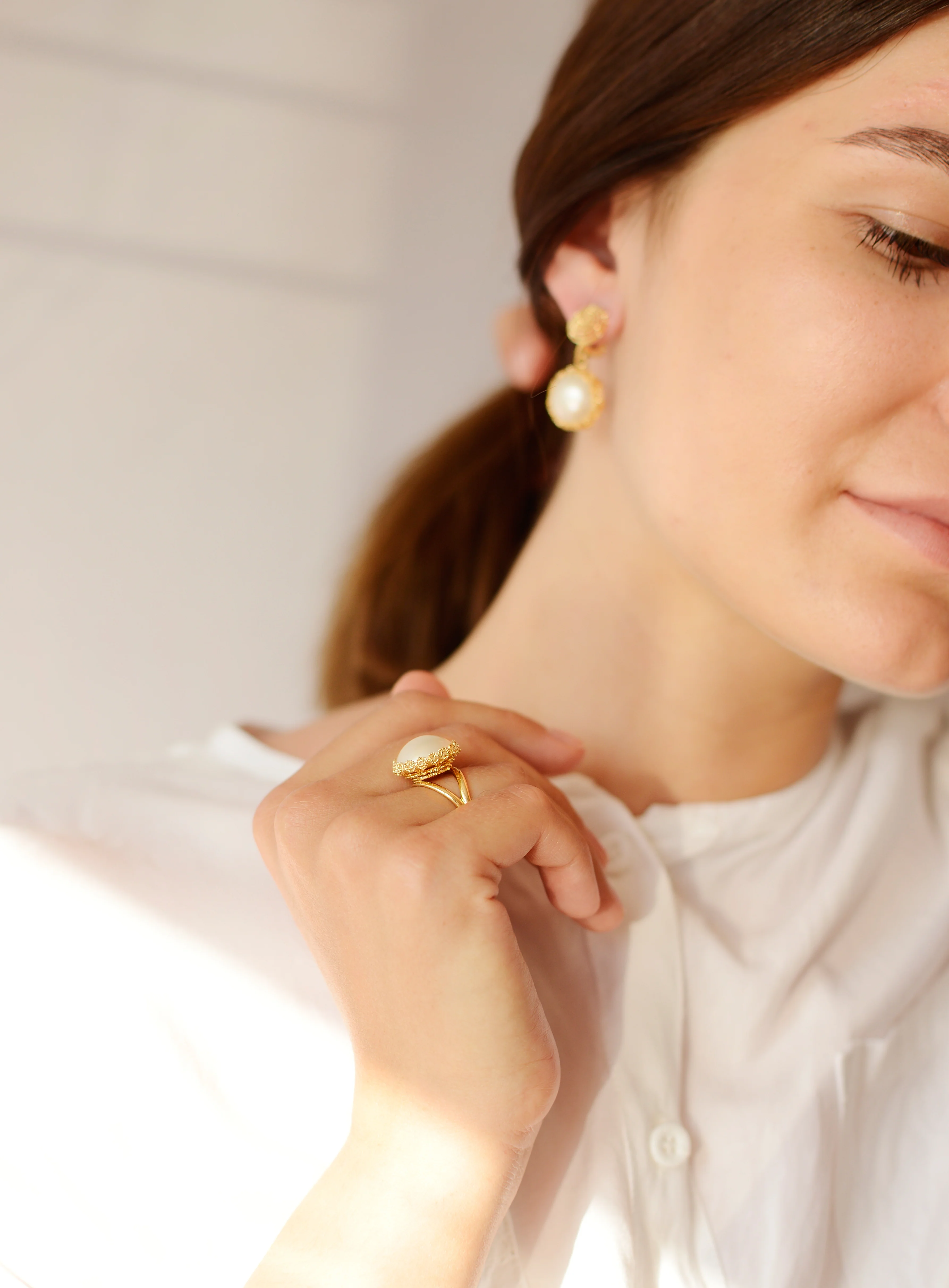 Drop Earrings in 14K/585 Yellow Gold with Pearls - Image 6