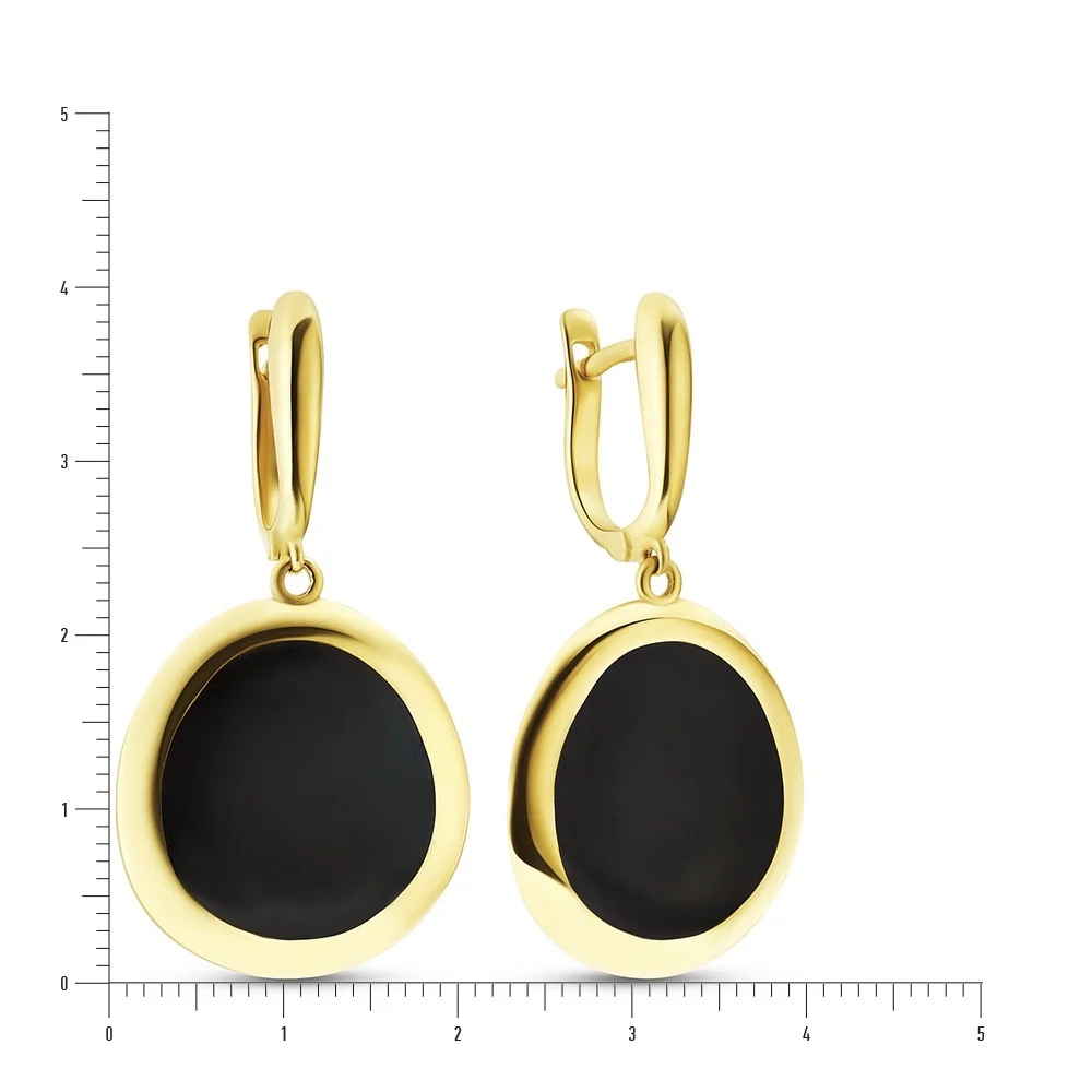 Drop Earring in 14K/585 Yellow Gold with Black Enamel - Image 2
