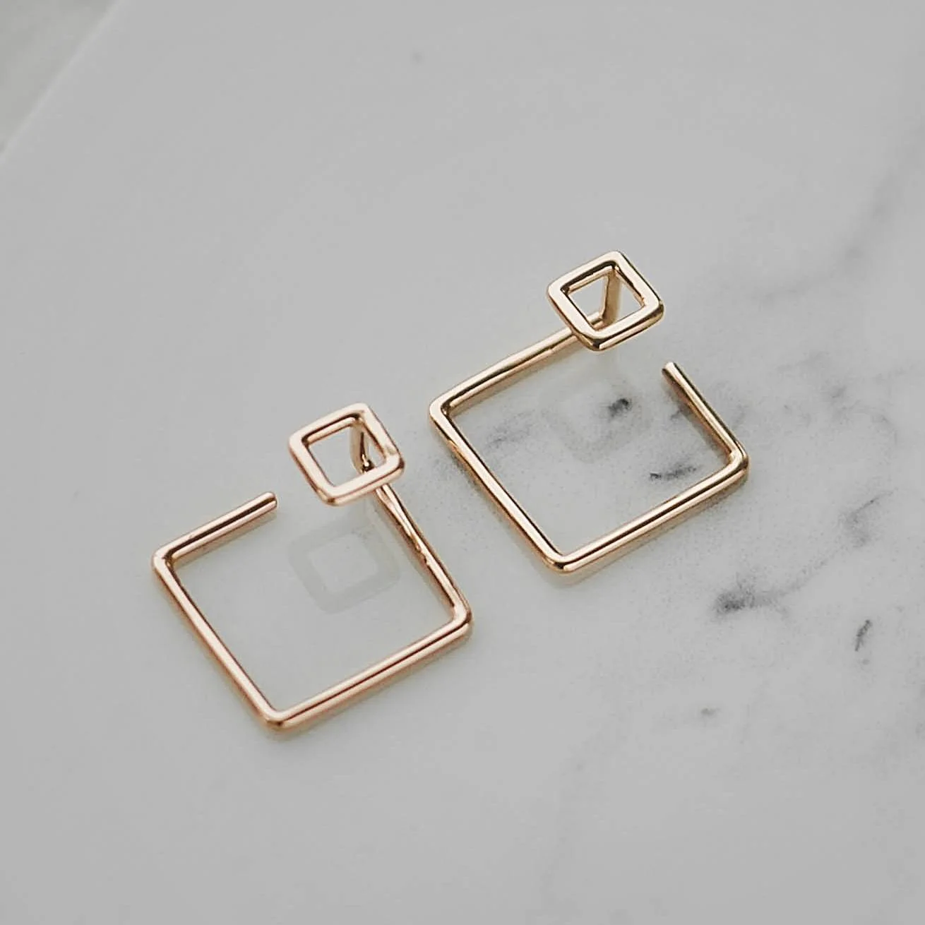 Earrings in 14K/585 Rose Gold "Squares" - Image 2