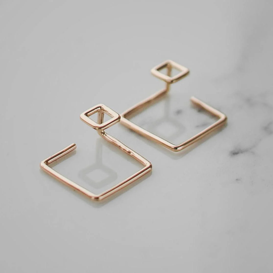 Earrings in 14K/585 Rose Gold "Squares" - Image 3