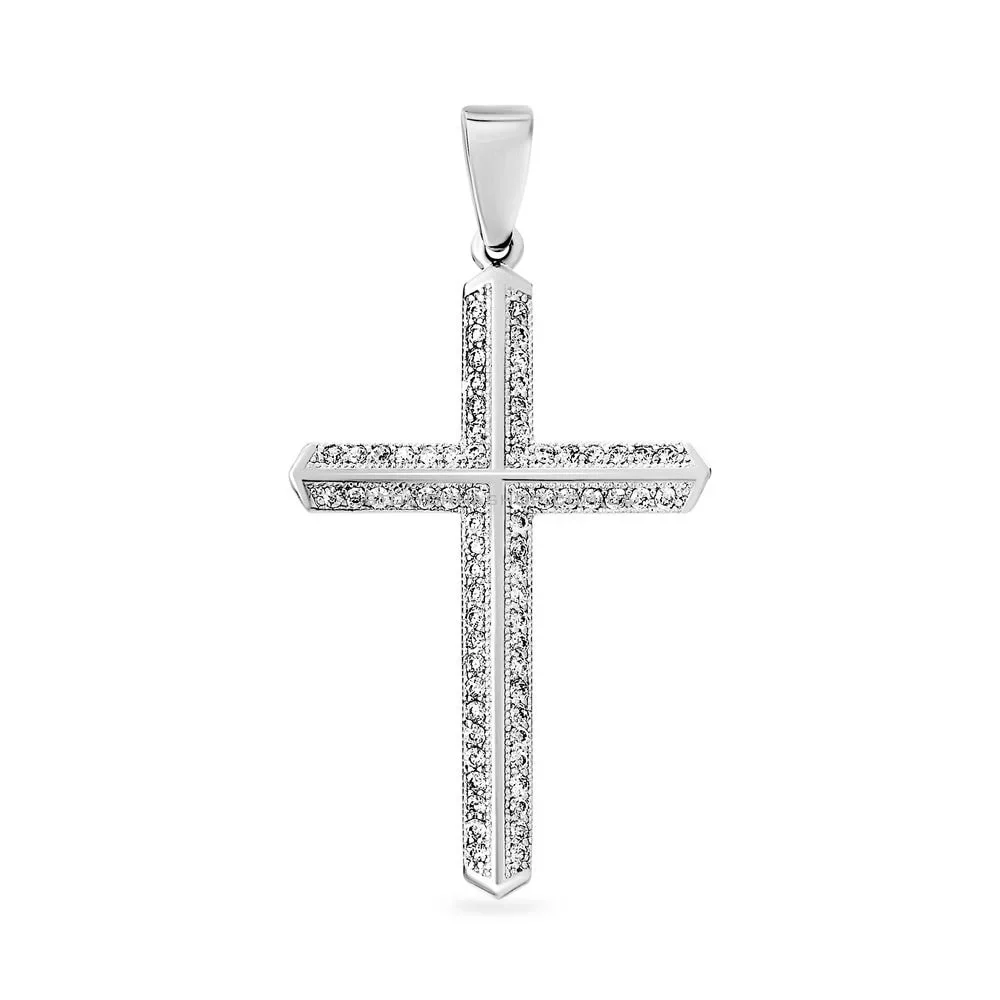 Elegant Cross in 14K/585 White Gold with Cubic Zirconia