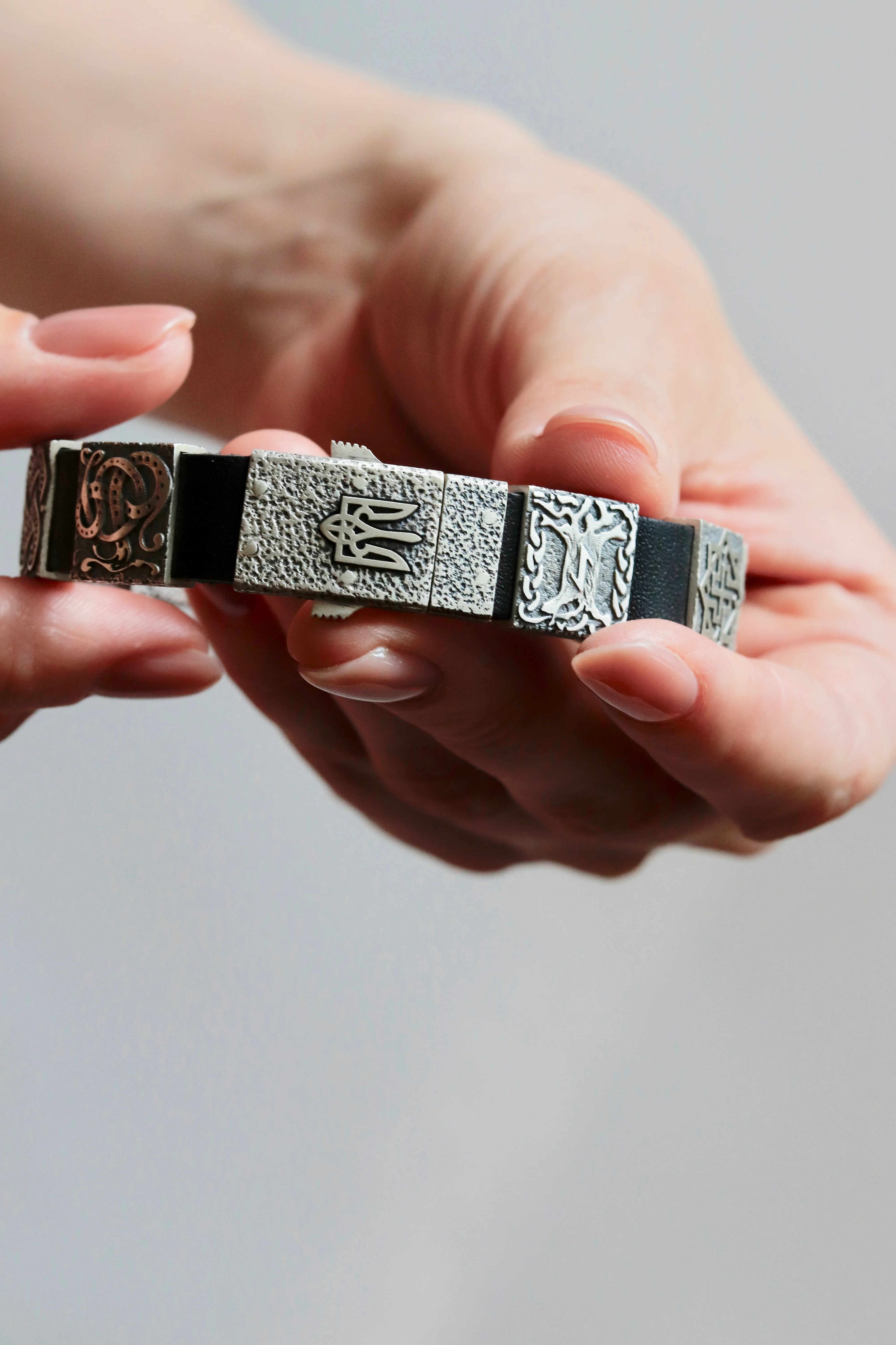 Exclusive Bracelet Genuine Leather and 925 Sterling Silver “Runes and Tryzub” - Image 3