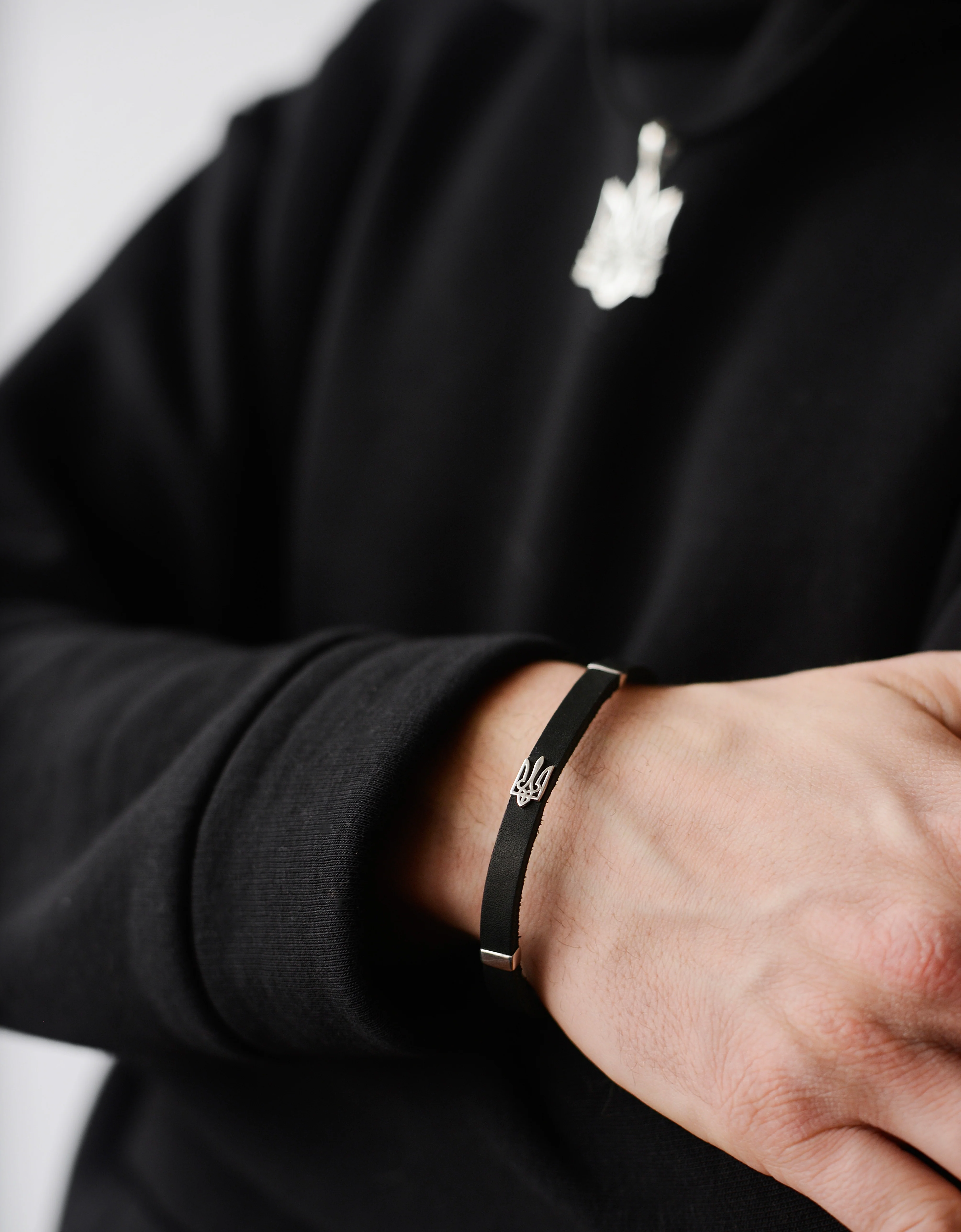Leather Bracelet with 925 Sterling Silver Details and Tryzub - Image 2