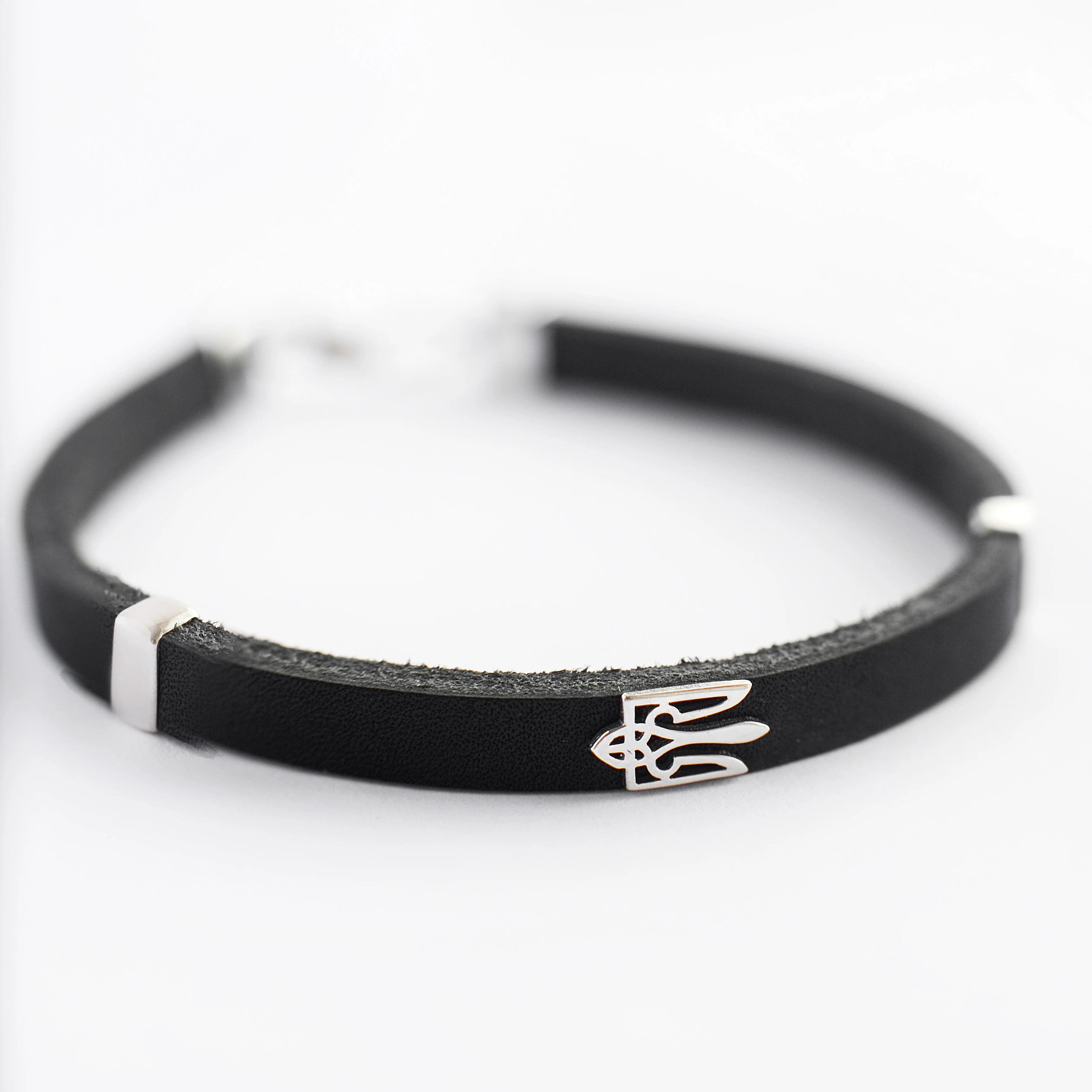 Leather Bracelet with 925 Sterling Silver Details and Tryzub - Image 3