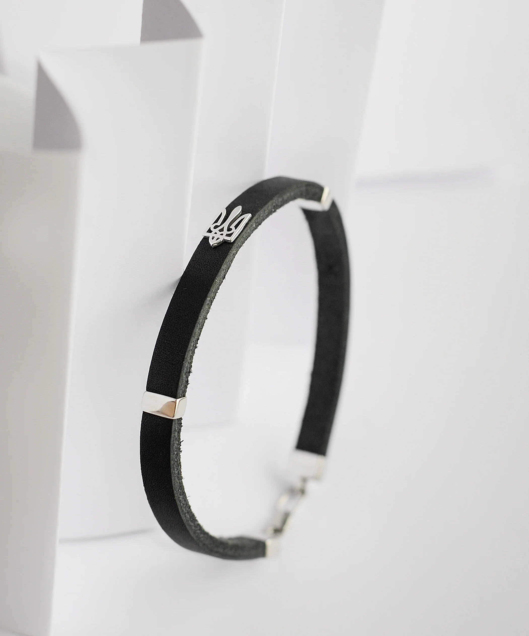 Leather Bracelet with 925 Sterling Silver Details and Tryzub - Image 4