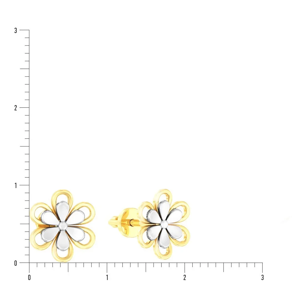 Flower Stud Earrings in 14K/585 Yellow and White Gold - Image 2