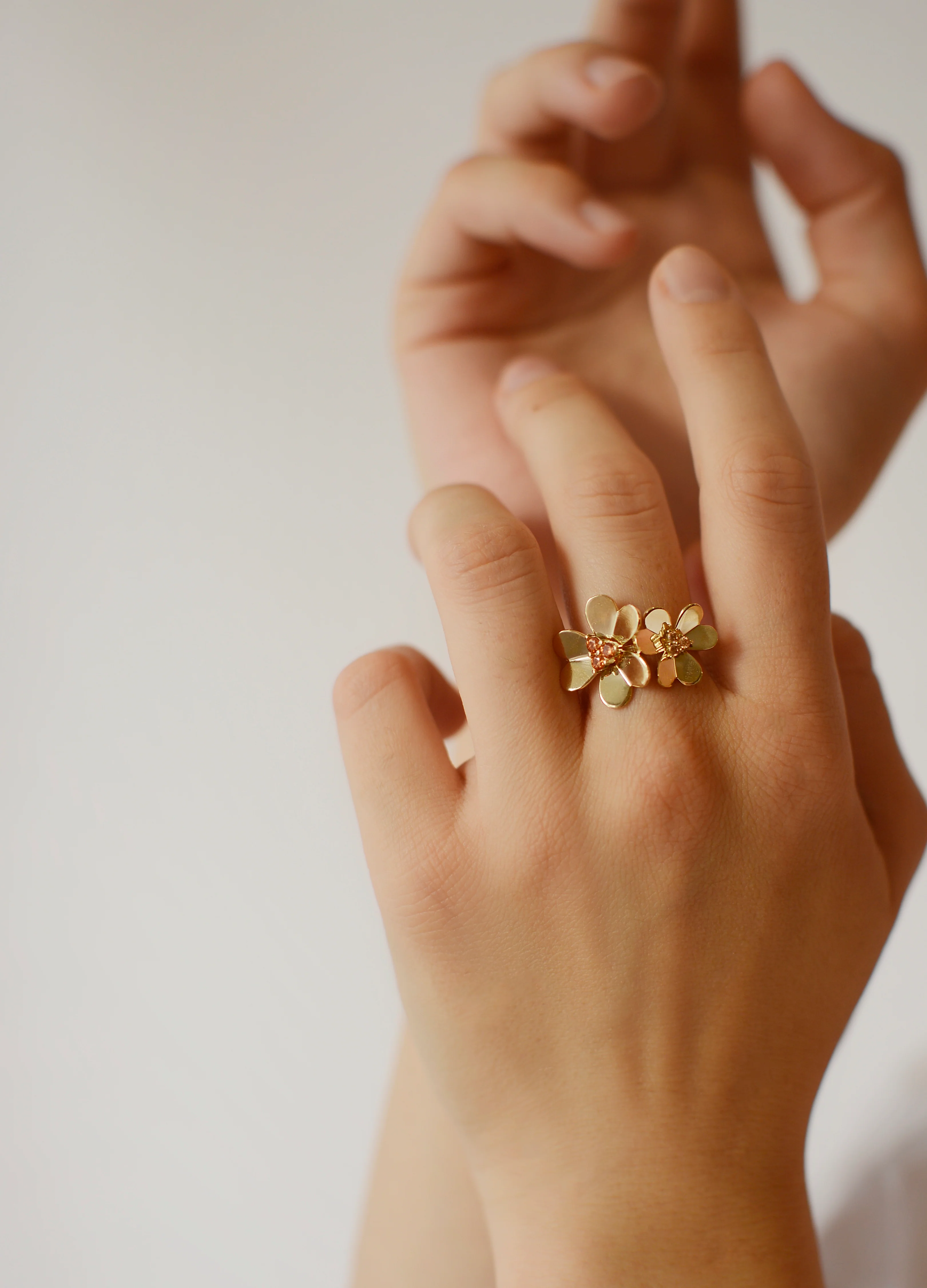 Flowers Ring in 14K/585 Yellow Gold with Cubic Zirconia - Image 2