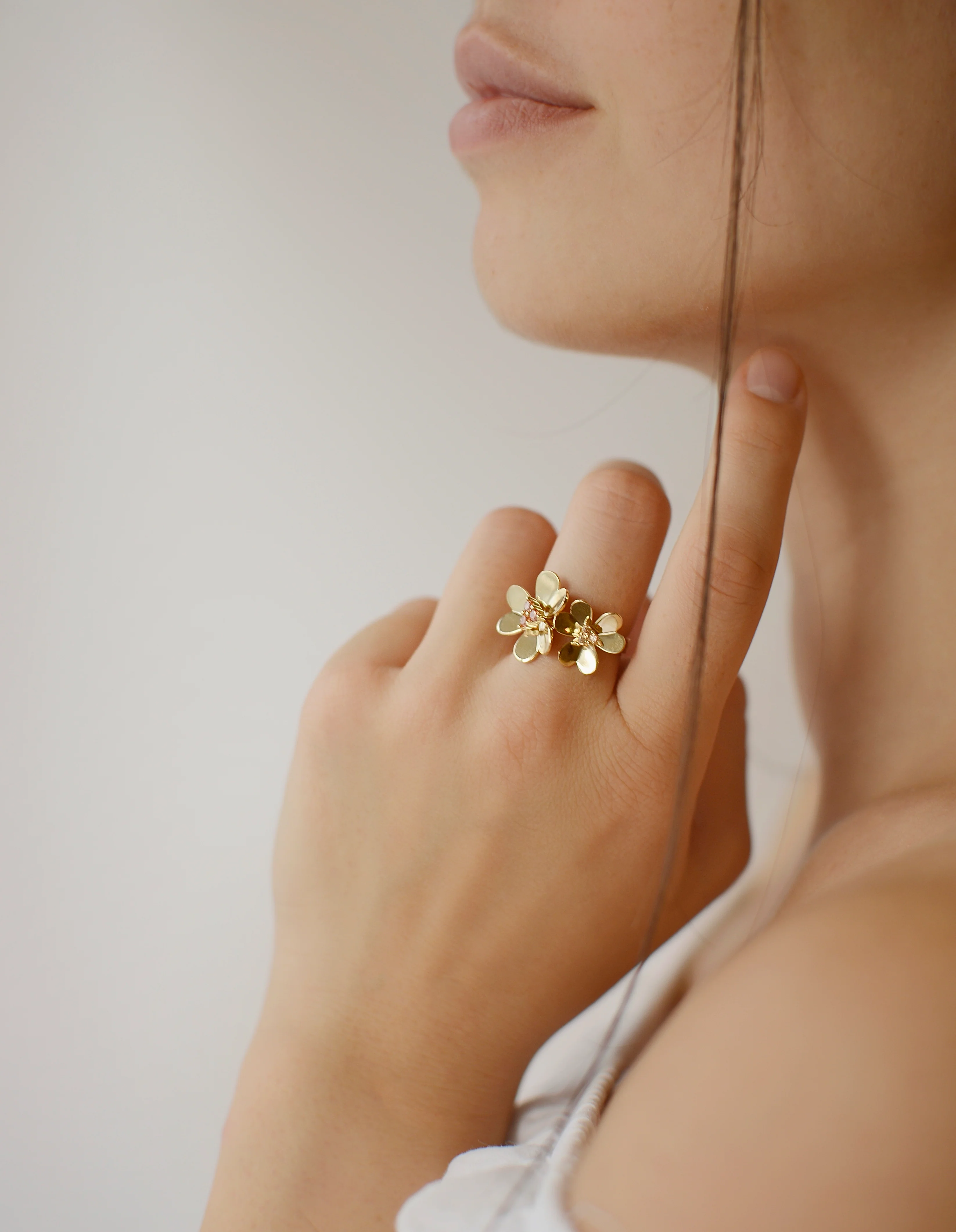 Flowers Ring in 14K/585 Yellow Gold with Cubic Zirconia - Image 5