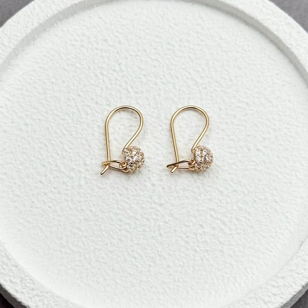 French Lock Earrings in 14K/585 Rose Gold Ball with Cubic Zirconia - Image 2