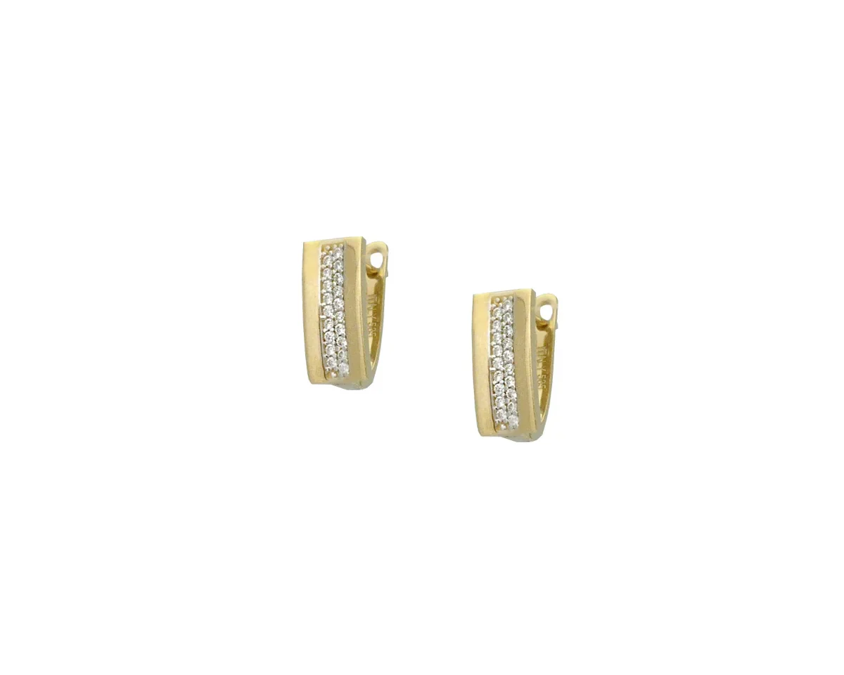 Minimalistic Lever Back Earrings in 14K/585 Yellow Gold with Cubic Zirconia