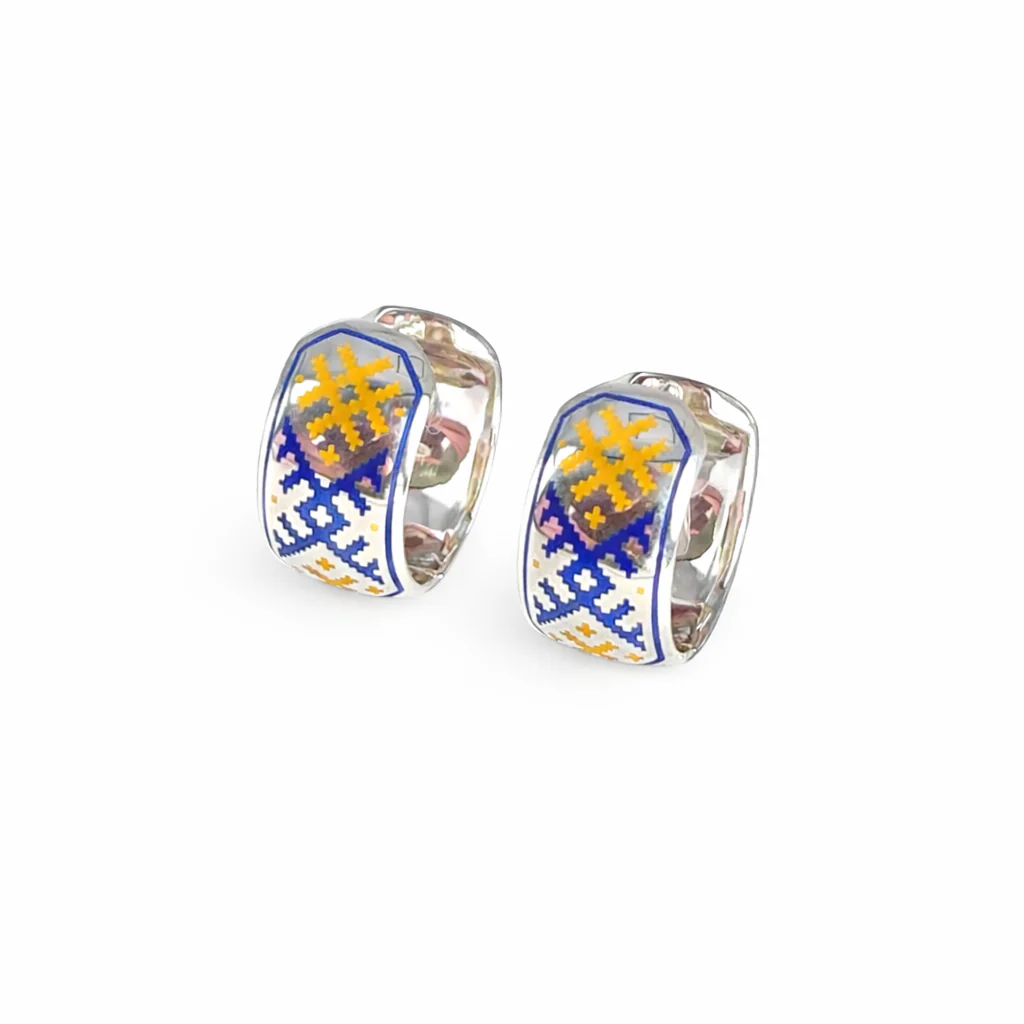 Handcrafted 925 Sterling Silver Hoop Vyshyvanka Earrings with Enamel - Image 2