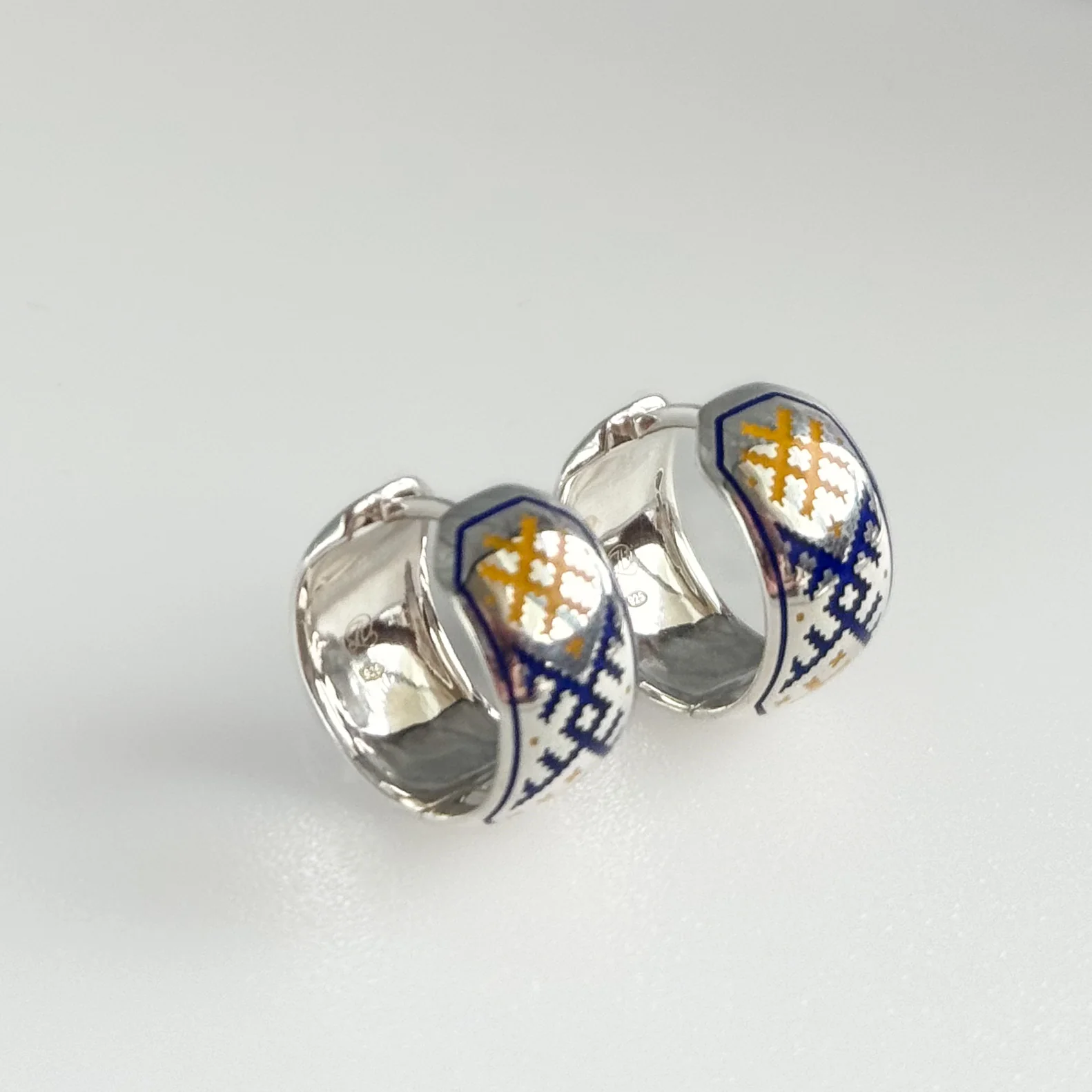 Handcrafted 925 Sterling Silver Hoop Vyshyvanka Earrings with Enamel - Image 3
