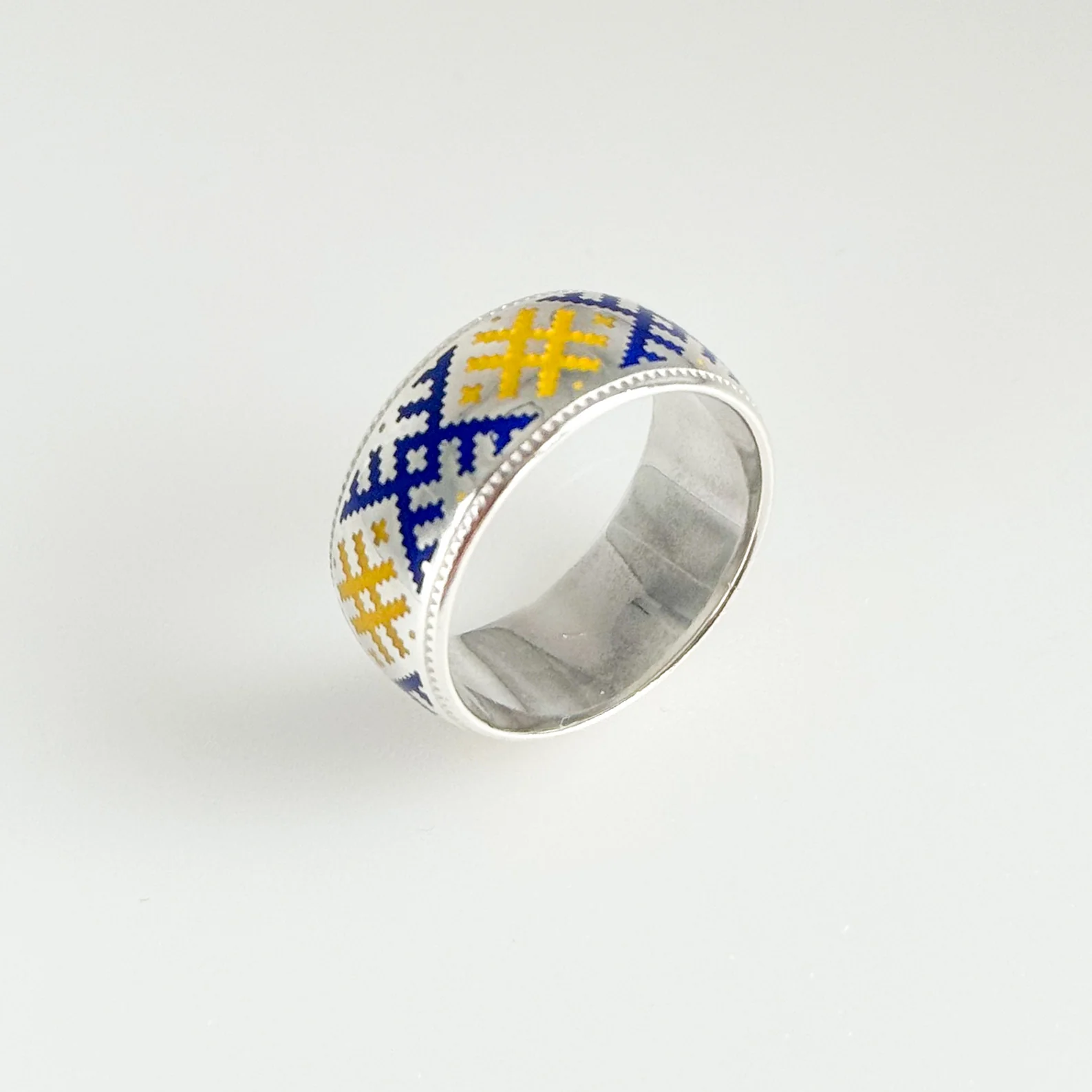 Handcrafted 925 Sterling Silver Vyshyvanka Ring with Enamel - Image 2