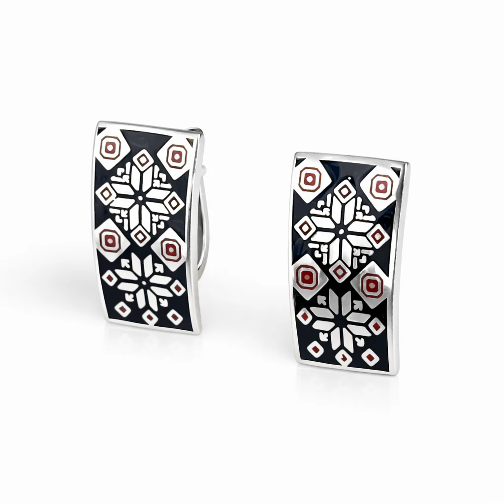 925 Sterling Silver Vyshyvanka Lever Back Earrings with Enamel