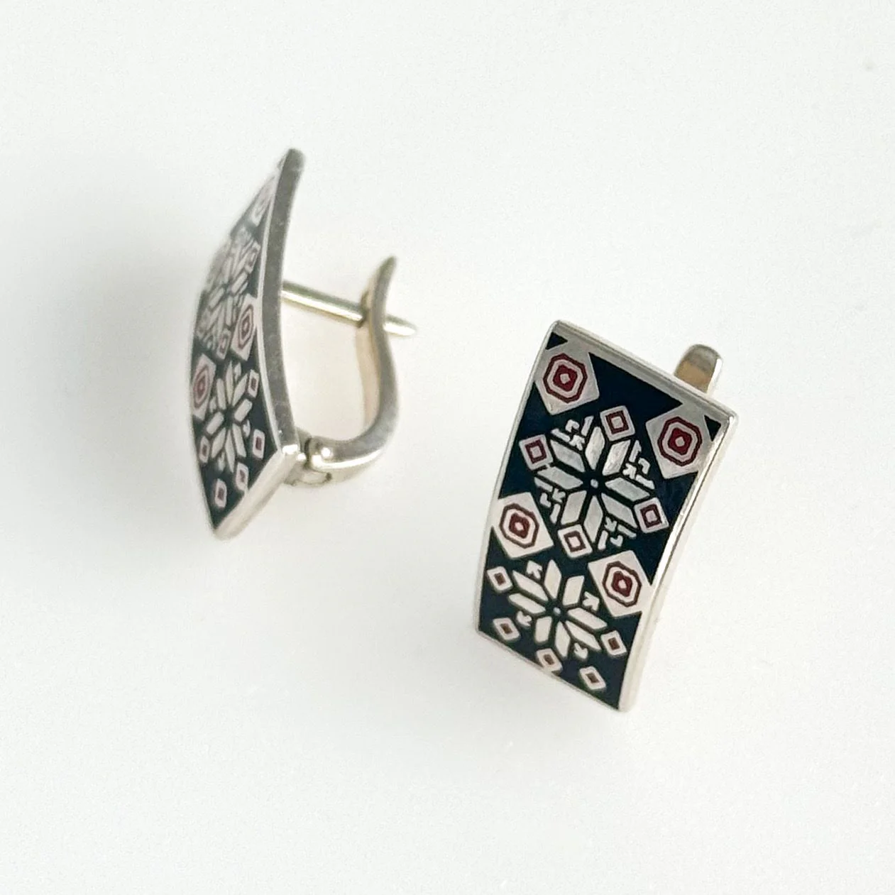 925 Sterling Silver Vyshyvanka Lever Back Earrings with Enamel - Image 2