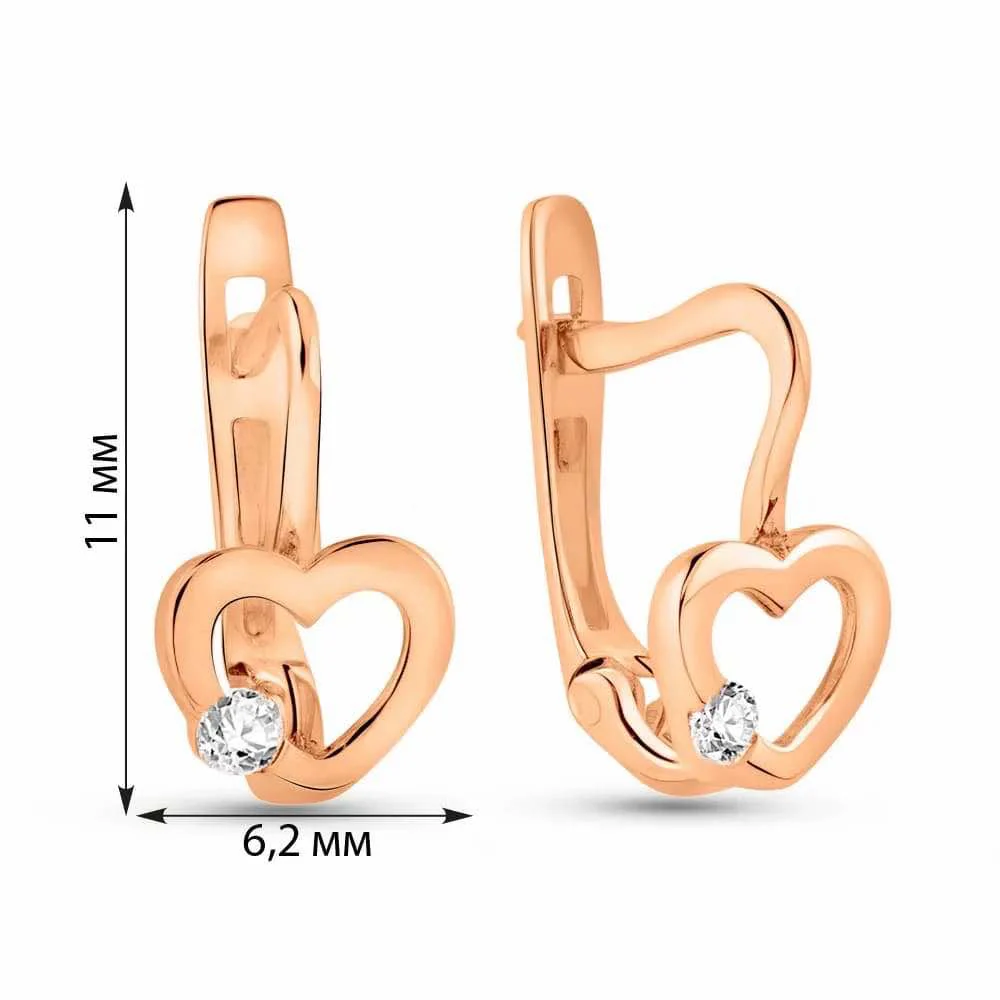 Hearts Earrings in 14K/585 Rose Gold with Cubic Zirconia - Image 2