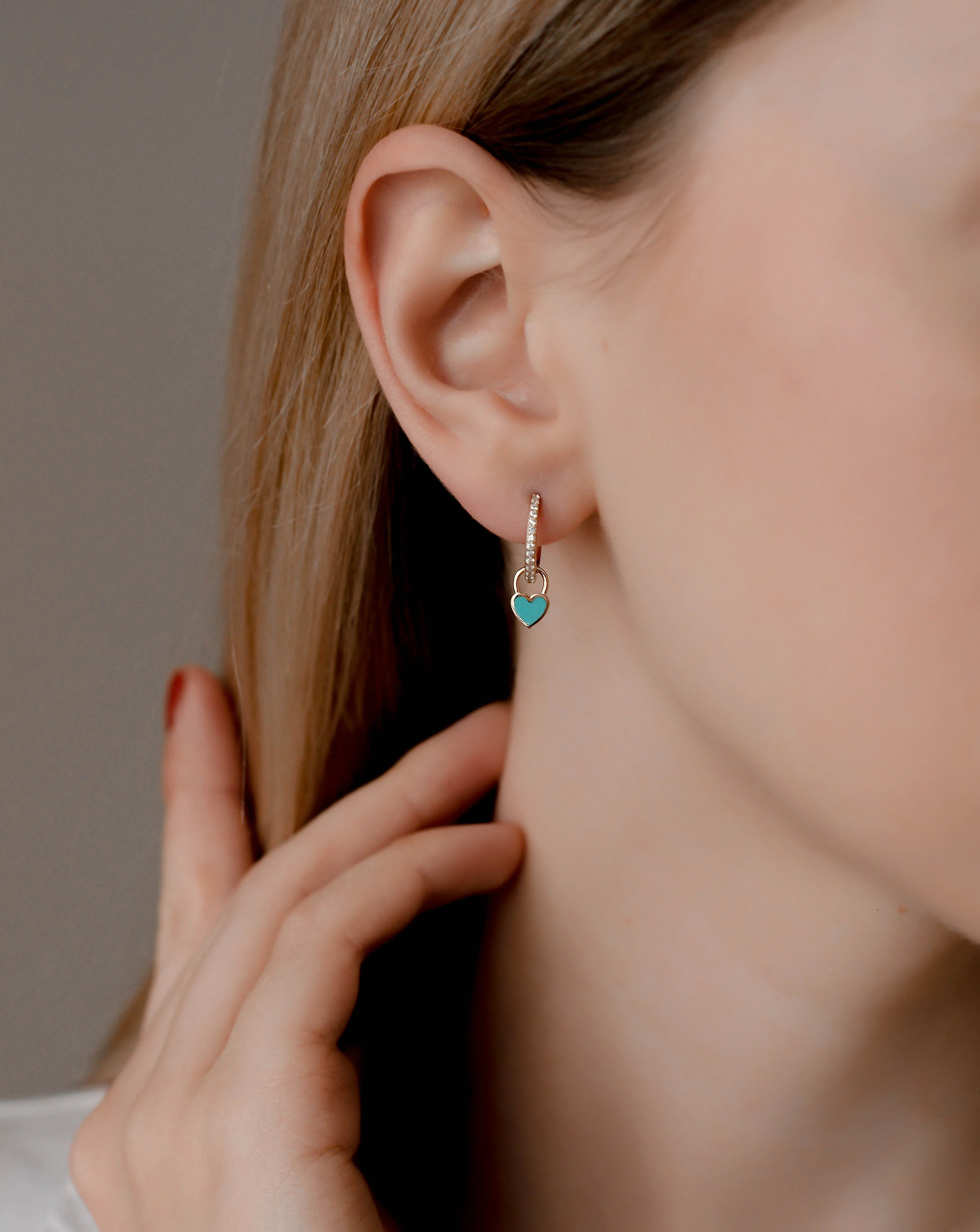 Hoop Earrings in 14K/585 Yellow Gold with Blue Heart - Image 2