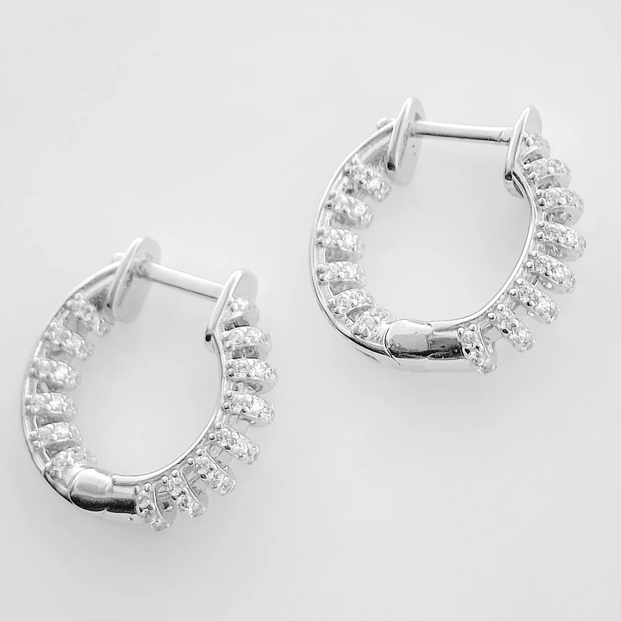 Hoop Earrings with Cubic Zirconia in 14K/585 White Gold - Image 2