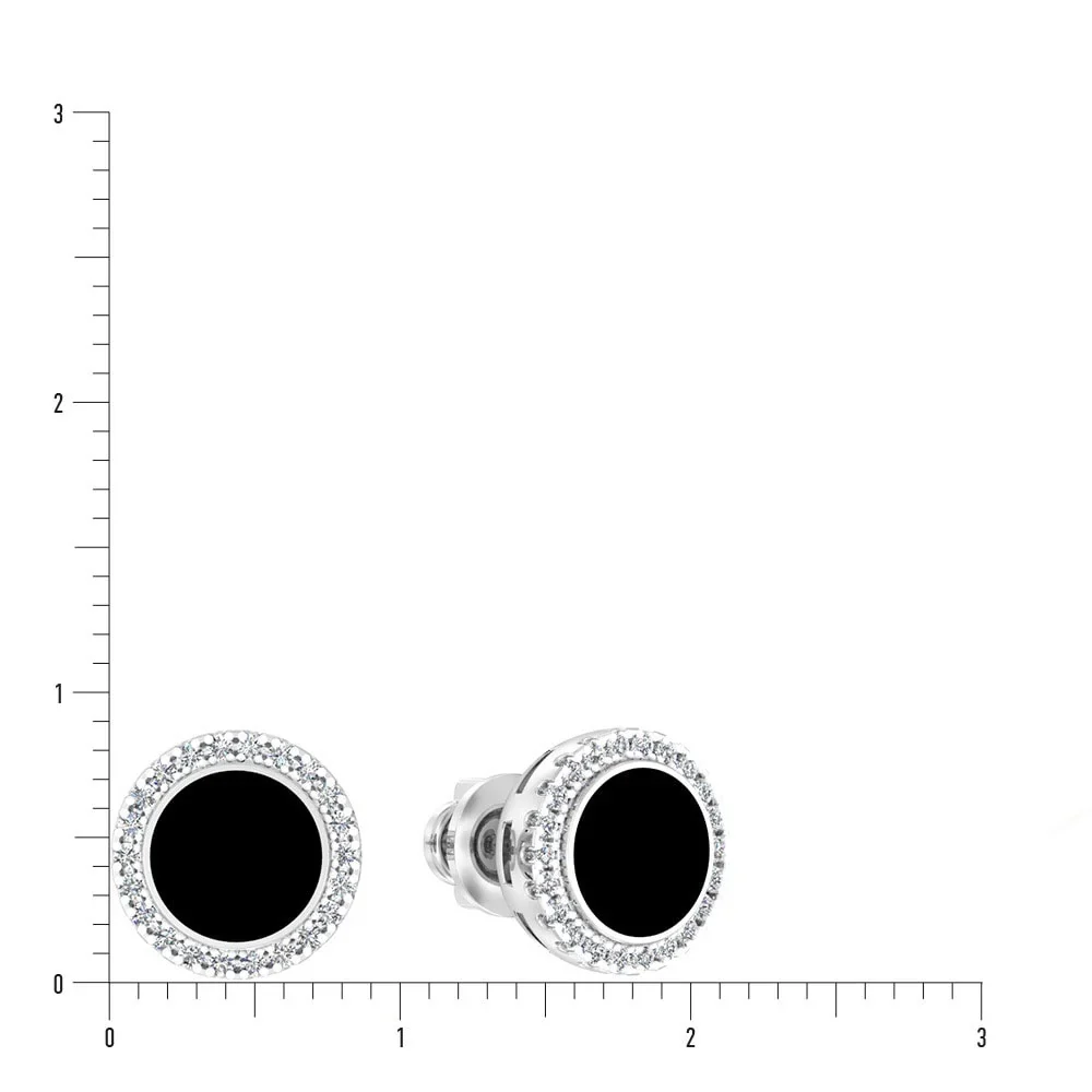 Studs in 14K/585 White Gold with Black Enamel and Cubic Zirconia - Image 2