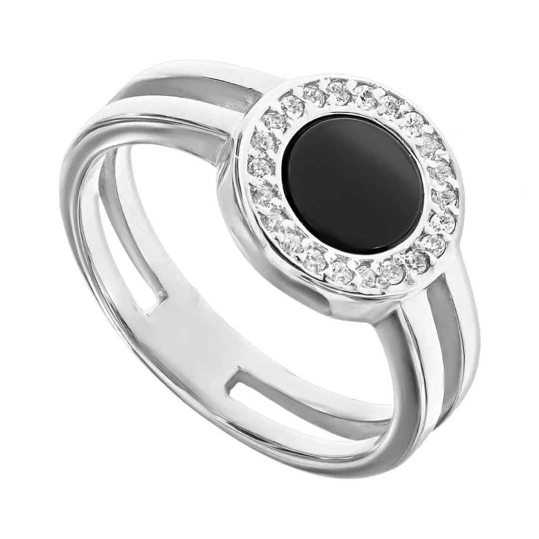 Ring in 14K/585 White Gold with Agate and Cubic Zirconia