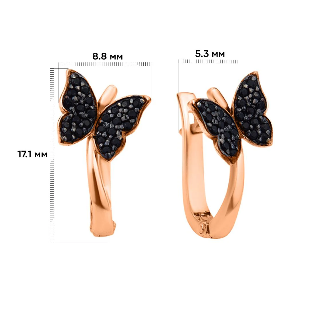 Lever Back Earrings with Butterflies in 14K/585 Rose Gold - Image 3