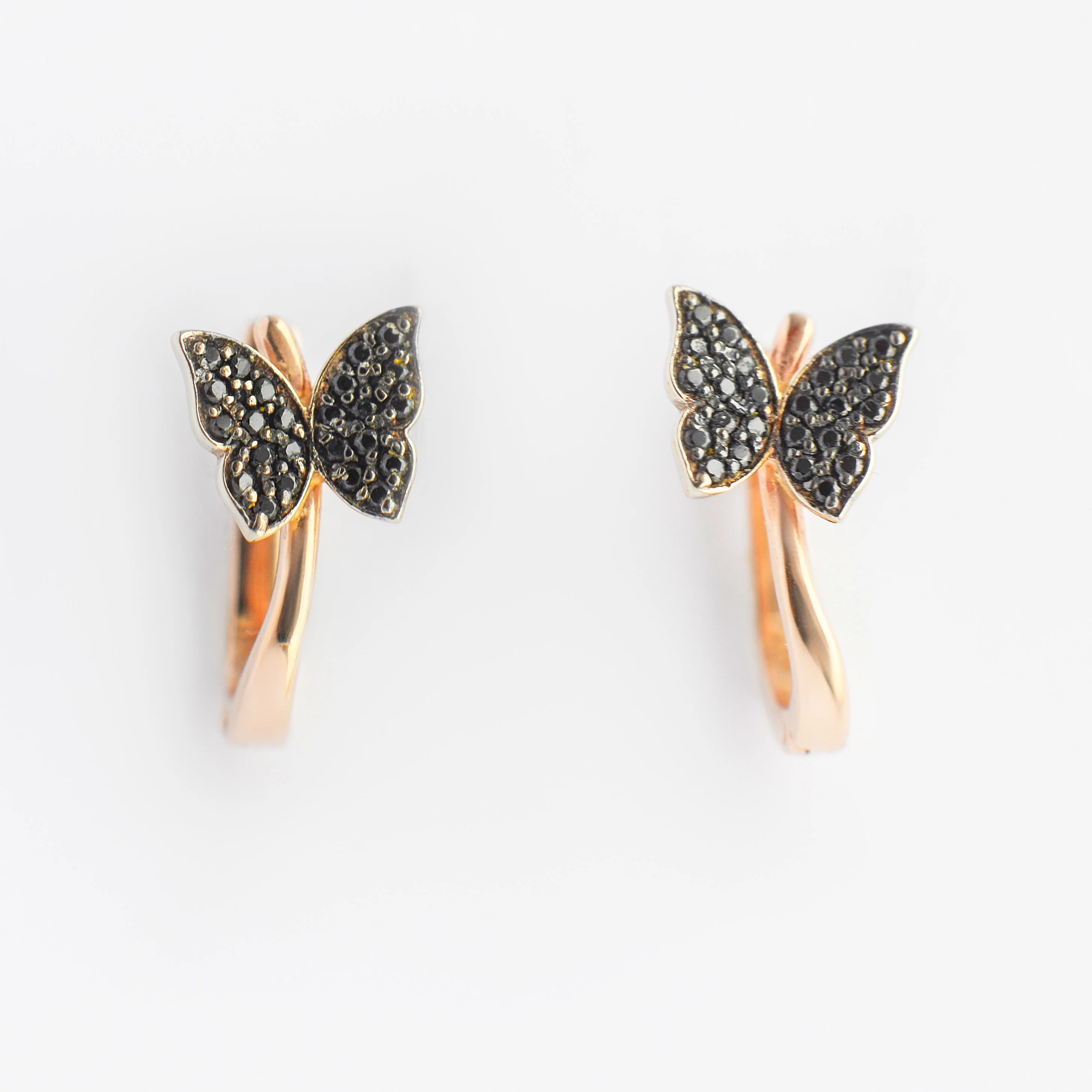 Lever Back Earrings with Butterflies in 14K/585 Rose Gold - Image 5